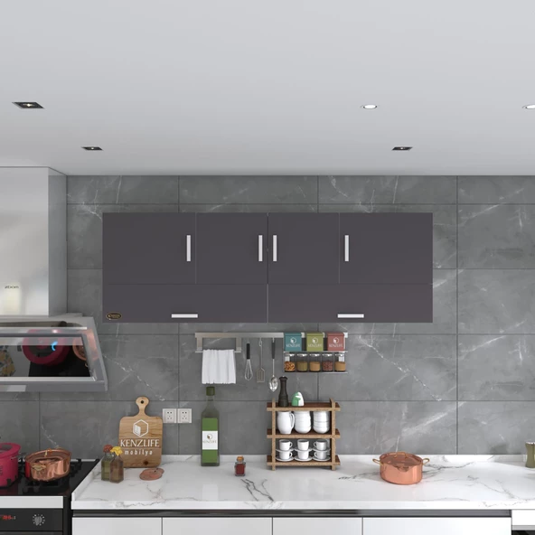 Kenzlife hazır mutfak perenna gri 060*180*22 mutfak banyo dolabı kapaklı raflı - Resim 4