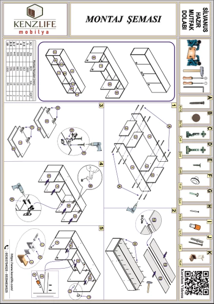 Kenzlife hazır mutfak silvanus gri 060*180*22 mutfak banyo dolabı kapaklı raflı - Resim 5
