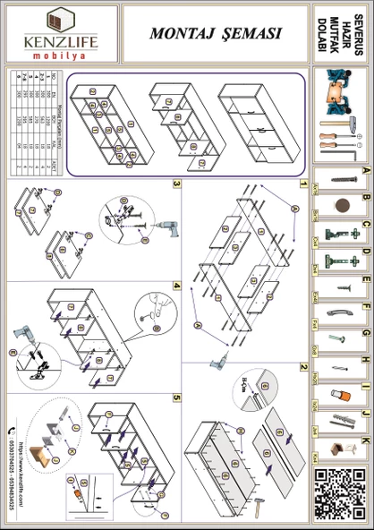 Kenzlife hazır mutfak severus gri 060*120*22 mutfak banyo dolabı kapaklı raflı - Resim 5