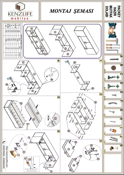 Kenzlife hazır mutfak packey gri 060*180*22 mutfak banyo dolabı kapaklı raflı - Resim 5