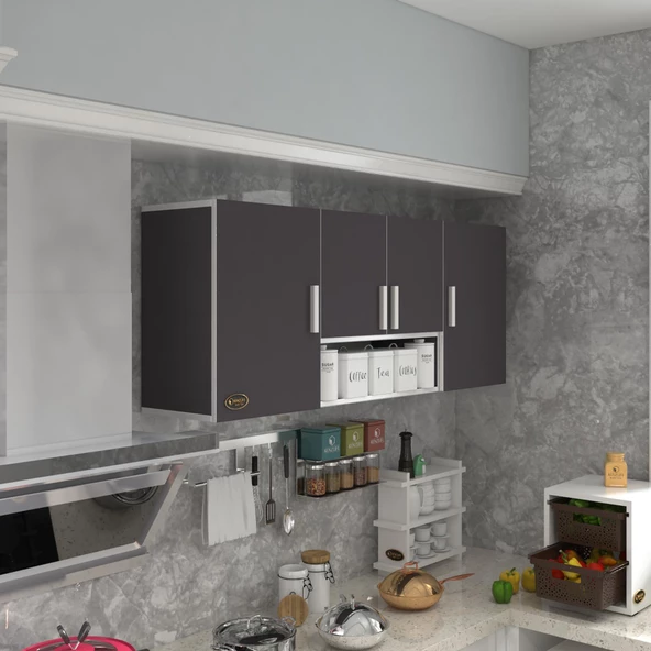 Kenzlife hazır mutfak floro22 gri 060*150*22 mutfak banyo dolabı kapaklı raflı