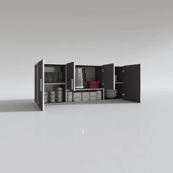 Kenzlife hazır mutfak floro22 gri 060*150*22 mutfak banyo dolabı kapaklı raflı - Resim 3