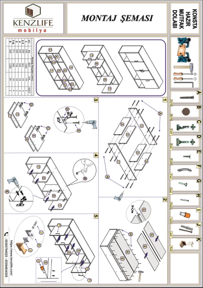 Kenzlife hazır mutfak konsta crd 060*150*22 mutfak banyo dolabı kapaklı raflı - Resim 5