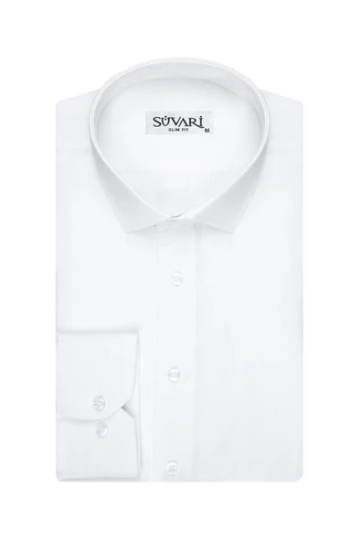 Armür Desenli Slim Fit Beyaz Erkek Gömlek - Resim 2