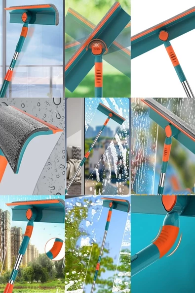 Teleskopik Çift Yönlü Pratik Cam Silme Aparatı 180 Derece Döner Pencere Cam Temizleyici Çekpas - 3