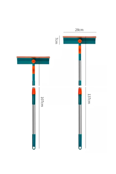 Teleskopik Çift Yönlü Pratik Cam Silme Aparatı 180 Derece Döner Pencere Cam Temizleyici Çekpas - 5