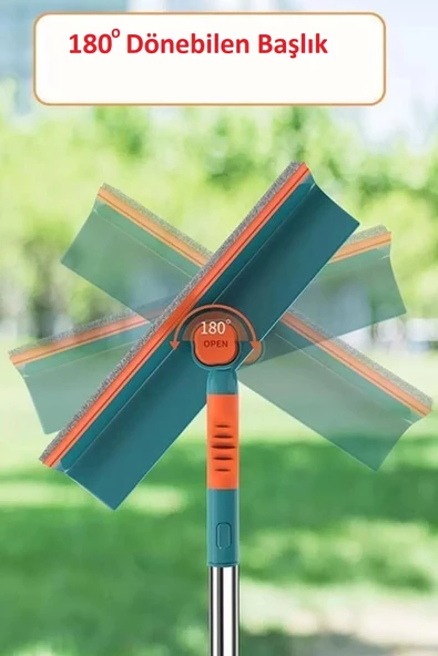 Teleskopik Çift Yönlü Pratik Cam Silme Aparatı 180 Derece Döner Pencere Cam Temizleyici Çekpas - 2