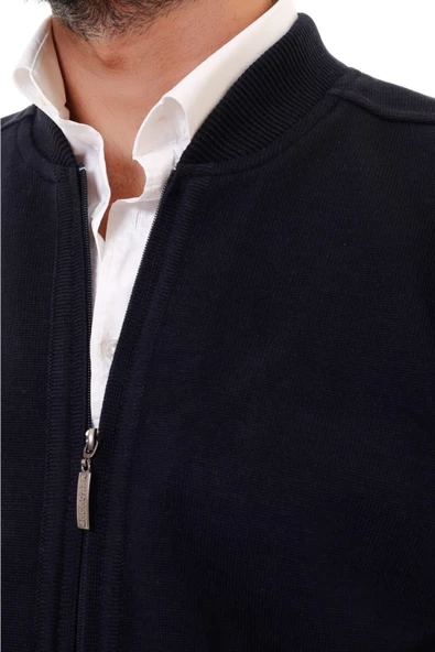 Erkek Lacivert Astarlı Çelik Örgü Hırka Düzastarlı1 - 5