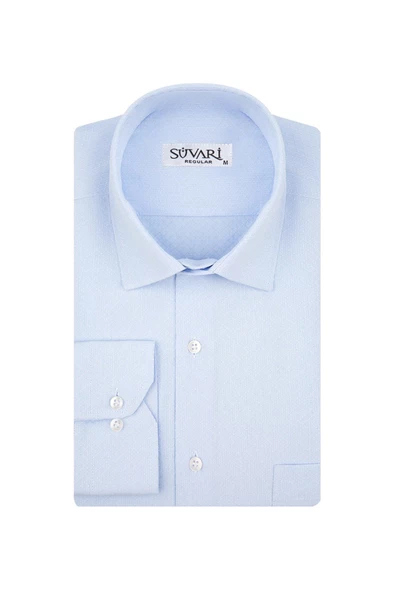 Gm2025000183 Klasik Yaka Regular Fit Armürlü Mavi Erkek Gömlek - 2