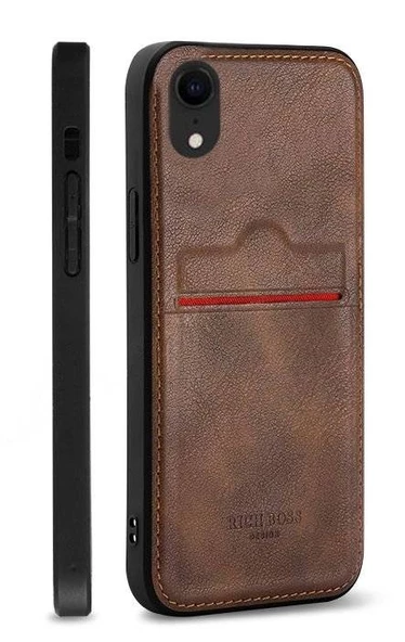 Xiaomi Redmi Note 9 Kartlıklı Rich Boss Lüx Deri Kılıf Koyu Kahverengi