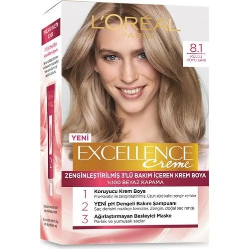 L'Oreal Paris Excellence Creme Saç Boyası Koyu Sarı Küllü 8.1