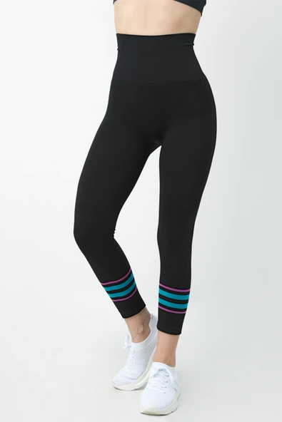 Gigotto Renkli Çizgili Seamless Yüksek Bel Spor Tayt - 3