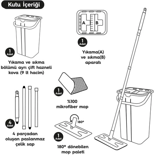 SMARTER TABLET MOP 4 ADET MİKROFİBER MOP TEMİZLİK SETİ (Yeşil) - 2