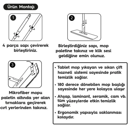 SMARTER TABLET MOP 4 ADET MİKROFİBER MOP TEMİZLİK SETİ (Yeşil) - 3