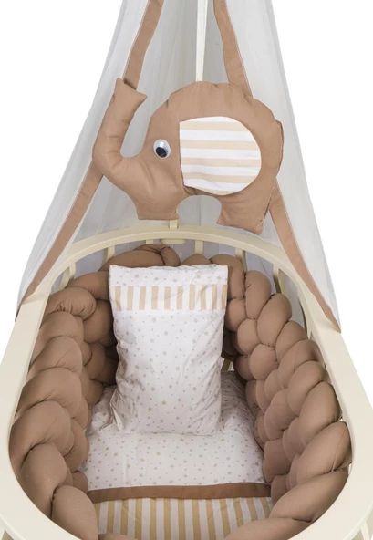 TommyBaby Lina Sepet Beşik Ahşap Beşik Örgülü Uyku Setli Doğal Ahşap Beşik - 8