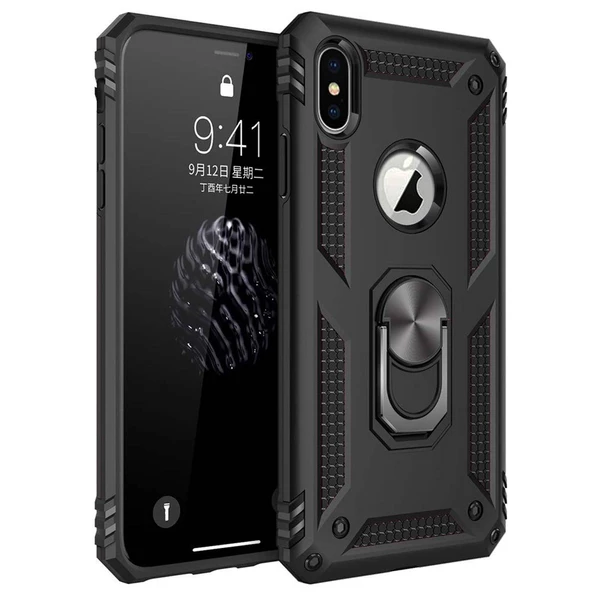 Apple iPhone X Yüzüklü Tank Kılıf Siyah