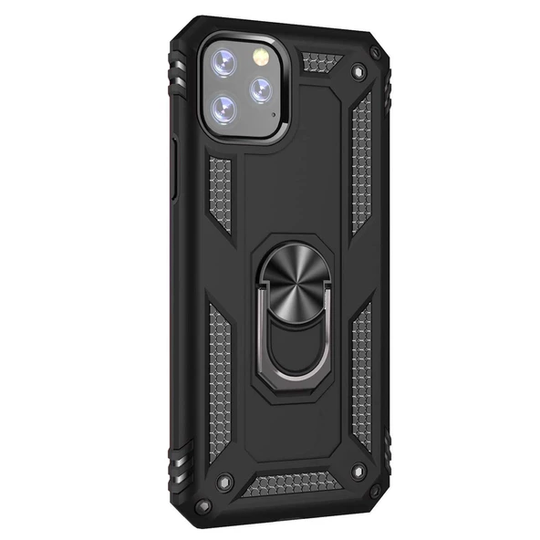 Apple iPhone 11 Pro Max Yüzüklü Tank Kılıf Siyah - 2