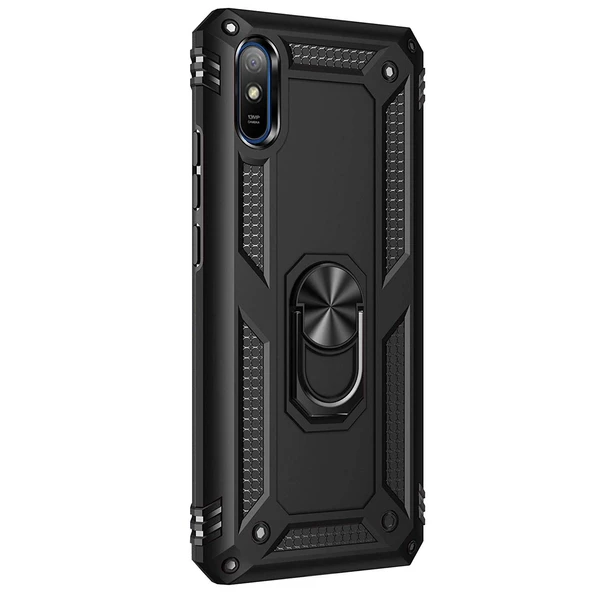 Xiaomi Redmi 9A Yüzüklü Tank Kılıf Siyah