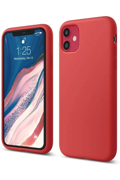 Apple iPhone 11 İçi Kadife Silikon Kılıf Kırmızı
