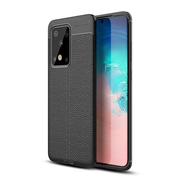 Samsung Galaxy S20 Ultra Deri Görünümlü Silikon Siyah