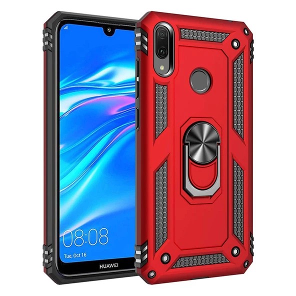 Huawei Y7 2019 Yüzüklü Tank Kılıf Bordo