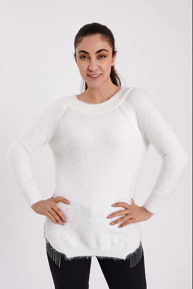 Modatalika Kadın Yanları Zincir Detaylı Triko Kazak - Resim 5