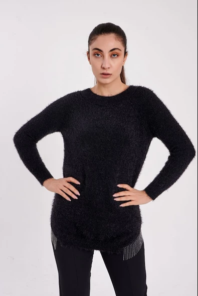 Modatalika Kadın Yanları Zincir Detaylı Triko Kazak - Resim 9