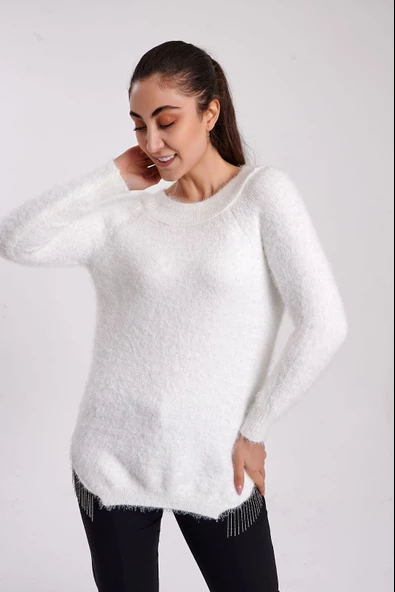 Modatalika Kadın Yanları Zincir Detaylı Triko Kazak - Resim 6