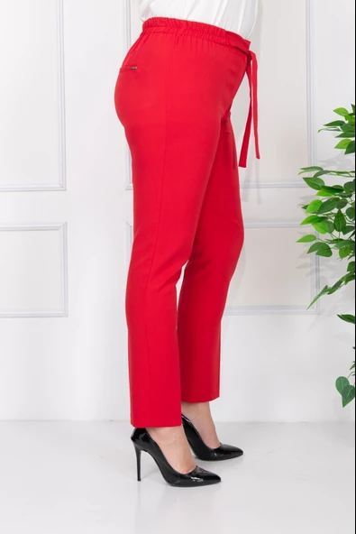 Modatalika Kadın Büyük Beden Lastikli Yüksek Bel Kumaş Pantolon - Resim 2