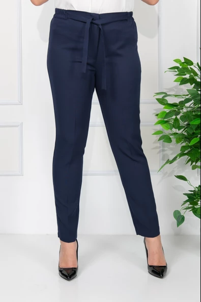 Modatalika Kadın Büyük Beden Lastikli Yüksek Bel Kumaş Pantolon - Resim 7