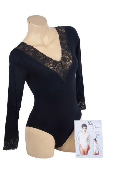 LADON VİSKON PENYE UZUN KOL DANTEL AGRAFLI BODY 204 - 4