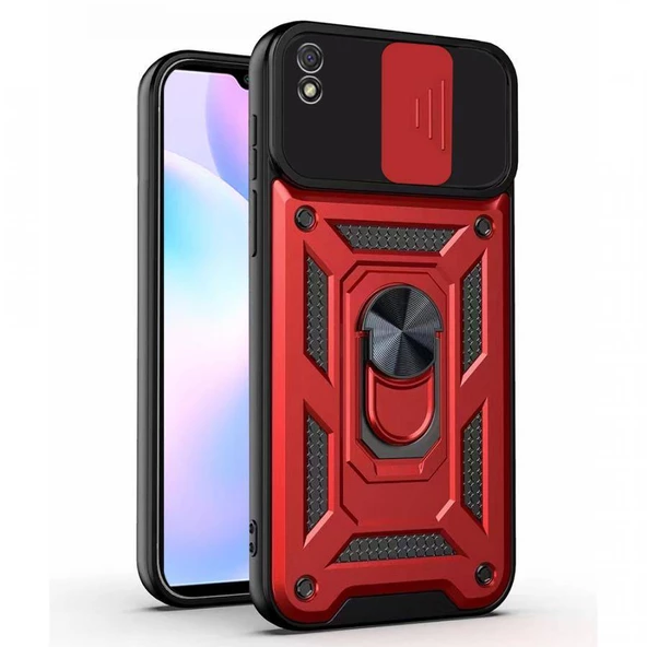 Kızaklı Tank Kılıf Xiaomi Redmi 9A Kırmızı ürün görseli 1