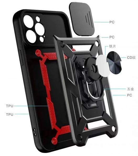 Kızaklı Tank Kılıf Apple iPhone 11 Pro Kırmızı - 3