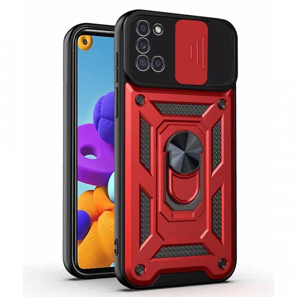 Kızaklı Tank Kılıf Samsung Galaxy A21S Kırmızı