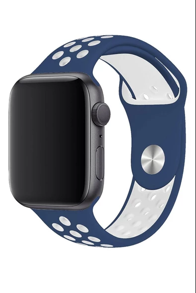 Apple Watch Series 5 44 MM Fileli Kordon Lacivert-Beyaz - Resim 2