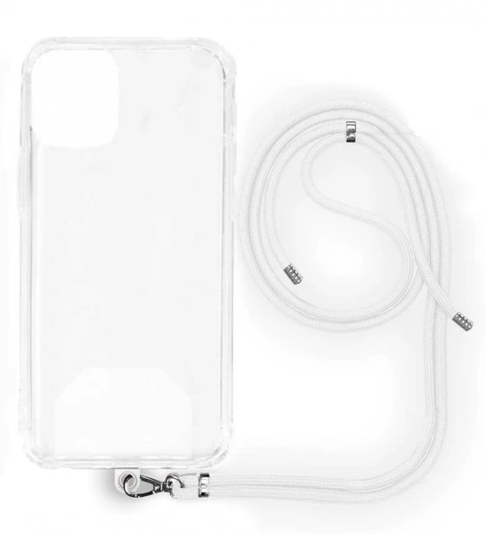 Samsung Galaxy A10 İp Askılı Şeffaf Silikon Kılıf Beyaz