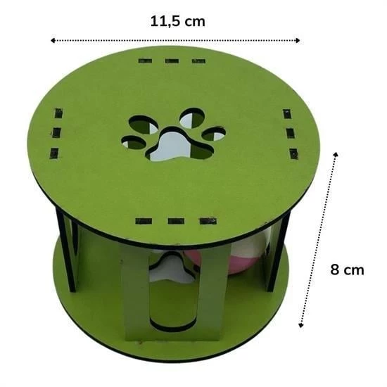 BUFFER® Ahşap Kafes Renkli Toplu Kedi Patisi Desenli Sesli Kedi Oyuncağı - 3