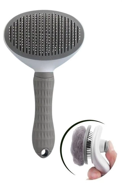 BUFFER® Kedi Köpek Tüy Toplayıcı Kendini Temizleyebilen Ergonomik Rahat Evcil Hayvan Tarağı Gri - 9