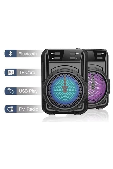 BUFFER® Mini Işıklı Hoparlör Bluetooth Wireless Hoparlör Yüksek Ses Hoparlö - 7
