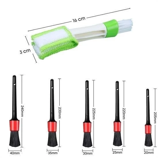 BUFFER® Yumuşak Kıllı İç Ve Dış Temizlik İçin 5+1 Detaylı Araç Oto Temizlik Bakım Fırça Seti - 8