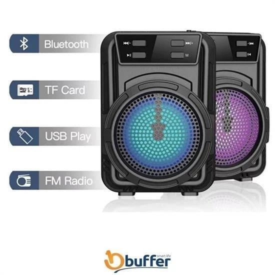 BUFFER® Mini Işıklı Hoparlör Bluetooth Wireless Hoparlör Yüksek Ses Hoparlö - 3