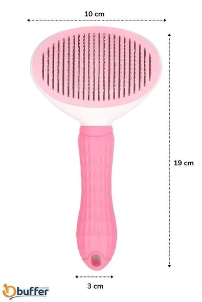 BUFFER® Kedi Köpek Tüy Toplayıcı Kendini Temizleyebilen Ergonomik Saplı Evcil Hayvan Tarağı Pembe - 10