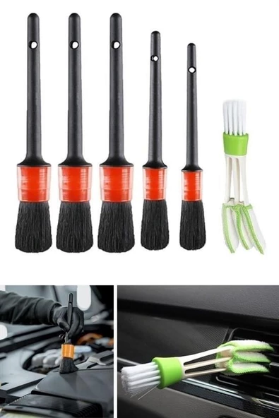 BUFFER® Yumuşak Kıllı İç Ve Dış Temizlik İçin 5+1 Detaylı Araç Oto Temizlik Bakım Fırça Seti - 9