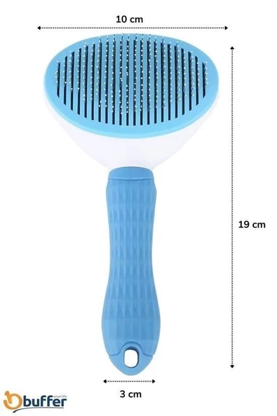 BUFFER® Kedi Köpek Tüy Toplayıcı Kendini Temizleyebilen Ergonomik Saplı Evcil Hayvan Tarağı Mavi - 10