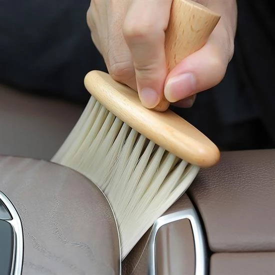 BUFFER® Araba İçin Ahşap Saplı Yumuşak Kıl Fırça Detaylı Toz Alma Temizleme Fırçası - Resim 10
