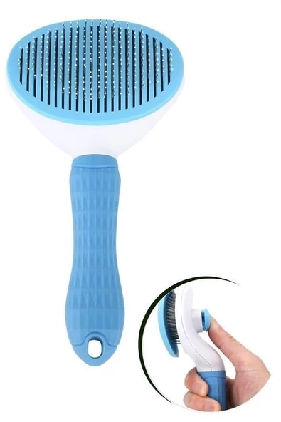 BUFFER® Kedi Köpek Tüy Toplayıcı Kendini Temizleyebilen Ergonomik Saplı Evcil Hayvan Tarağı Mavi - 7