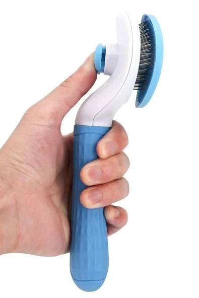 BUFFER® Kedi Köpek Tüy Toplayıcı Kendini Temizleyebilen Ergonomik Saplı Evcil Hayvan Tarağı Mavi - 9