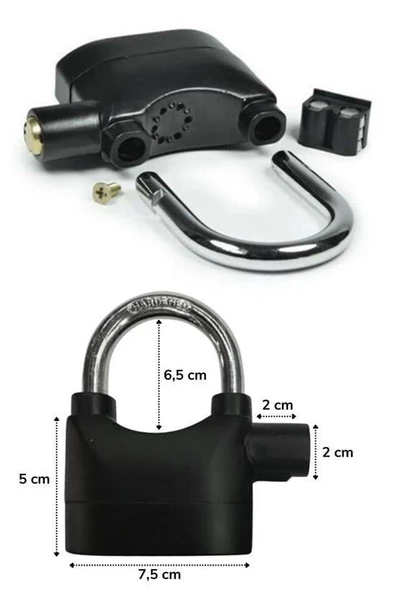 BUFFER® Desibel Siyah Alarmlı Çok Fonksiyonlu Ekstra Güvenlikli Kare Asma Dolap Kilidi - 7