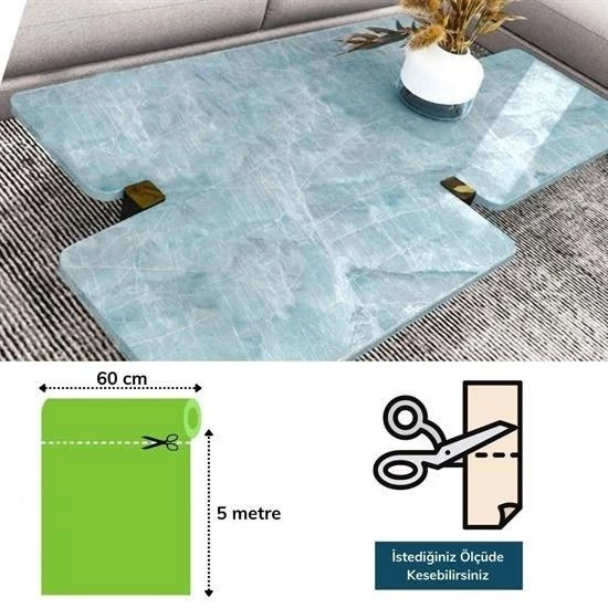 BUFFER® Mermer Desenli Masa Tezgah Mutfak Su Geçirmez Yapışkanlı Folyo Sticker Mavi 5x0,6m - 5