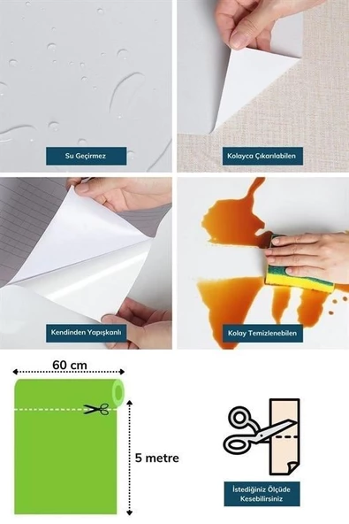 BUFFER® Mermer Desenli Masa Tezgah Mutfak Su Geçirmez Yapışkanlı Folyo Sticker Mavi 5x0,6m - 9